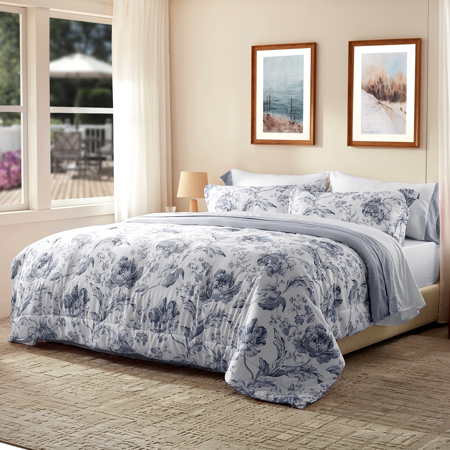 Queen Comforter Sets,7-Pieces Reversible Bedding Sets,Bed in a Bag with Comforter,Flat Sheet and Fitted Sheet,Pillowc... - Image 6