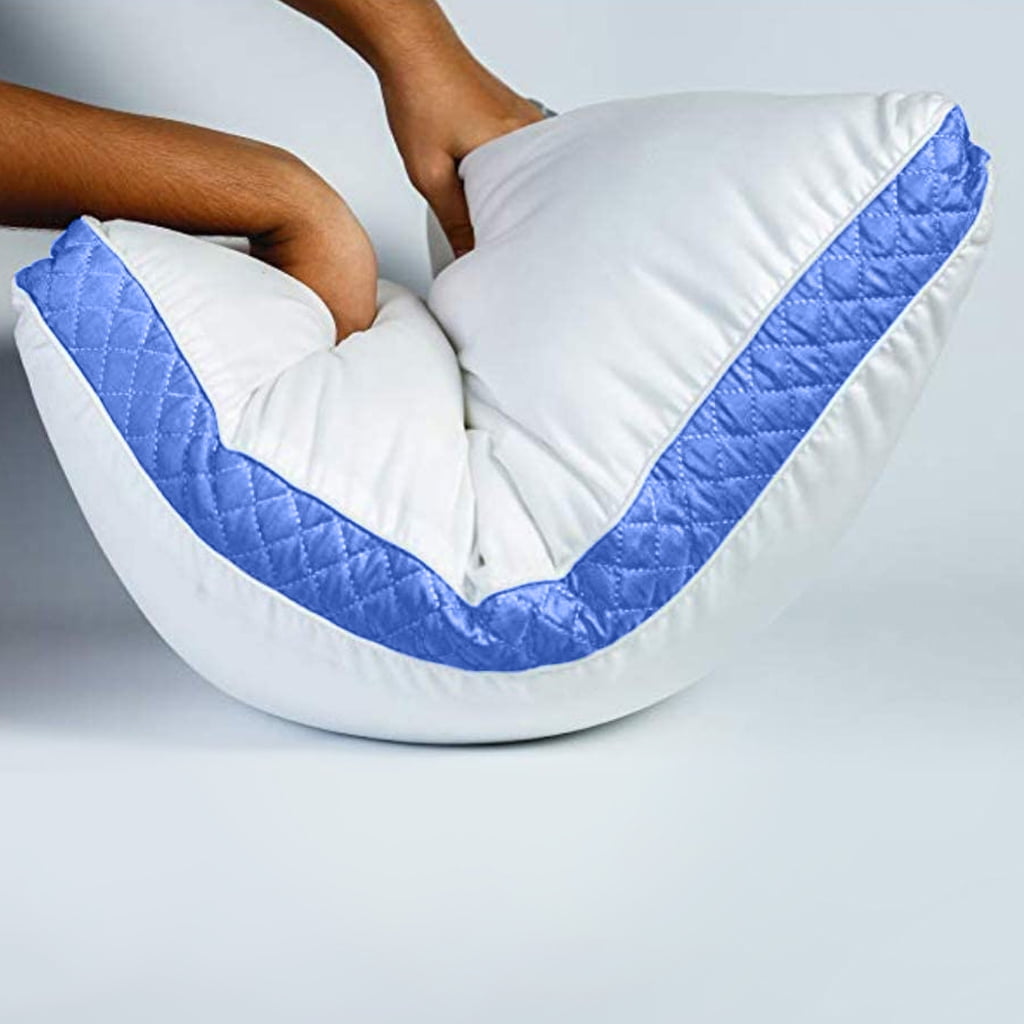 Gusseted Quilted King Size Bed Pillows Set of 2, Blue Bed Pillows for Side Sleepers and Back Sleepers - Image 3