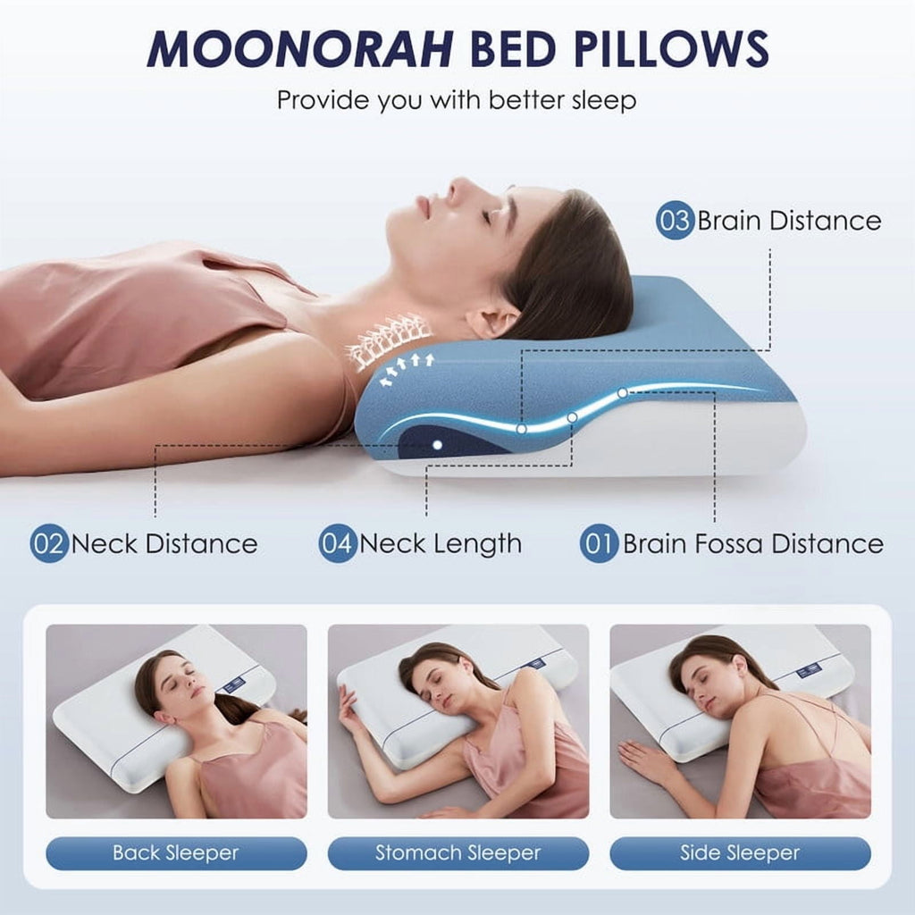 MOONORAH Cooling Memory Foam Bed Pillow for Neck Pain Relief, Two-Sided Cooling Pillow for Back, Stomach and Side Sleepers, Two Firmness, Ho - Image 3