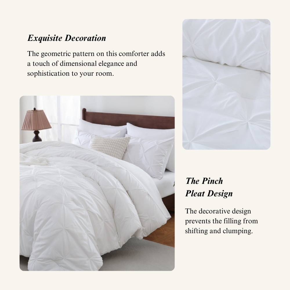 7 Pieces Pinch-Pleated Comforter Set, White Queen Size - Image 3