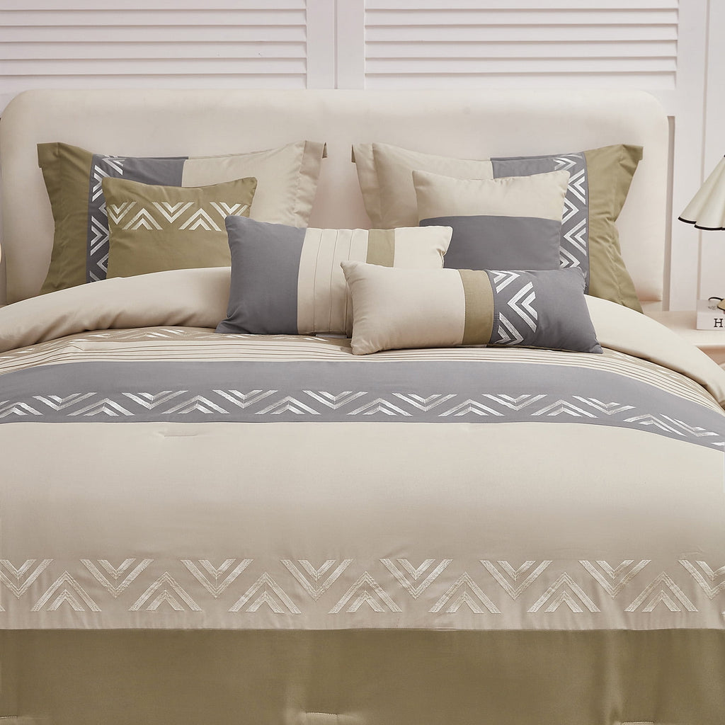7 Piece Embroidery Design Bed-in-a-Bag, Taupe Queen Size Ultra Soft Comforter Set for Adults - Image 5