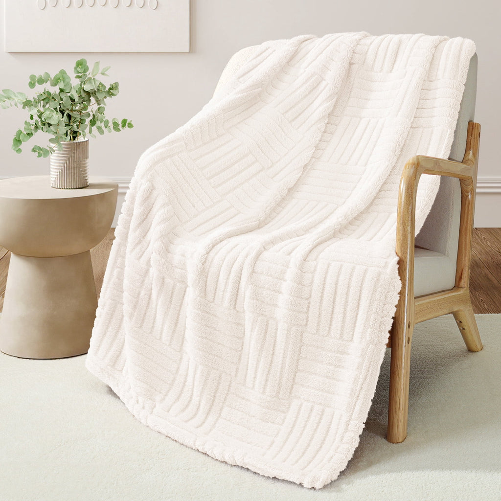 Fluffy Fleece Throw Blanket 50"x60" for Couch, Bed, Sofa, Fuzzy Soft Cozy Throw with Decorative Jacquard Pattern for ... - Image 4
