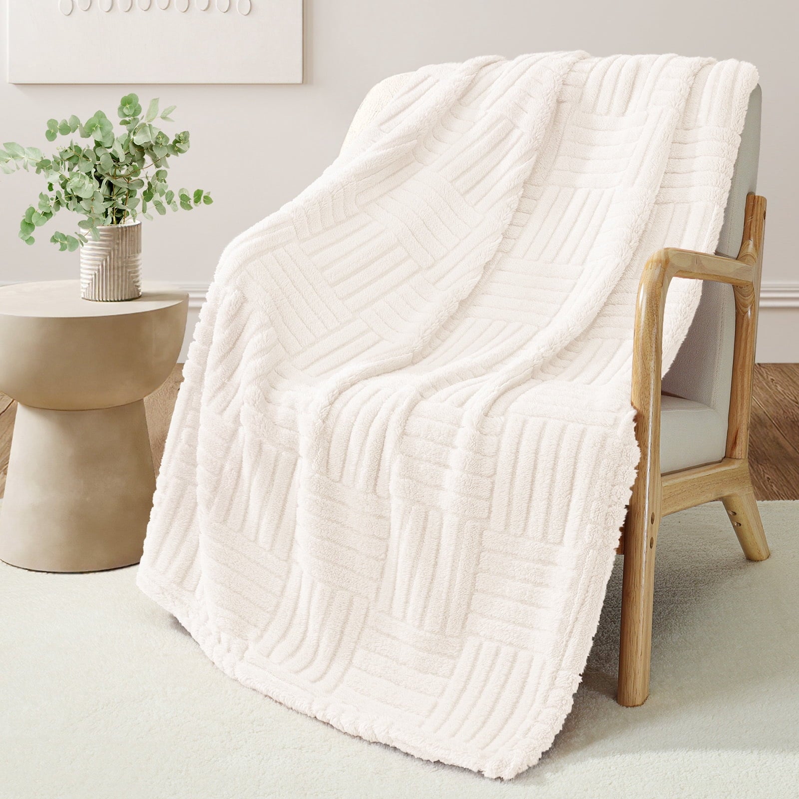 Fluffy Fleece Throw Blanket 50"x60" for Couch, Bed, Sofa, Fuzzy Soft Cozy Throw with Decorative Jacquard Pattern for ... - Image 4