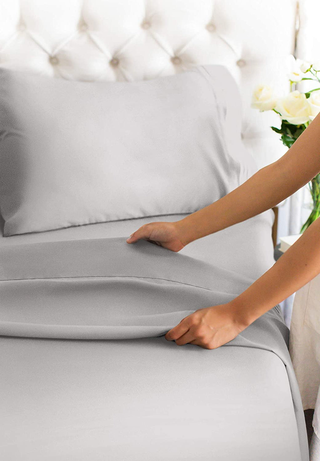 CGK Linens 4-Piece 400 Thread Count Cotton Sheet Set - King Size 100% Cotton Sateen Bed Sheets Fits 18"-24" Mattresse... - Image 5