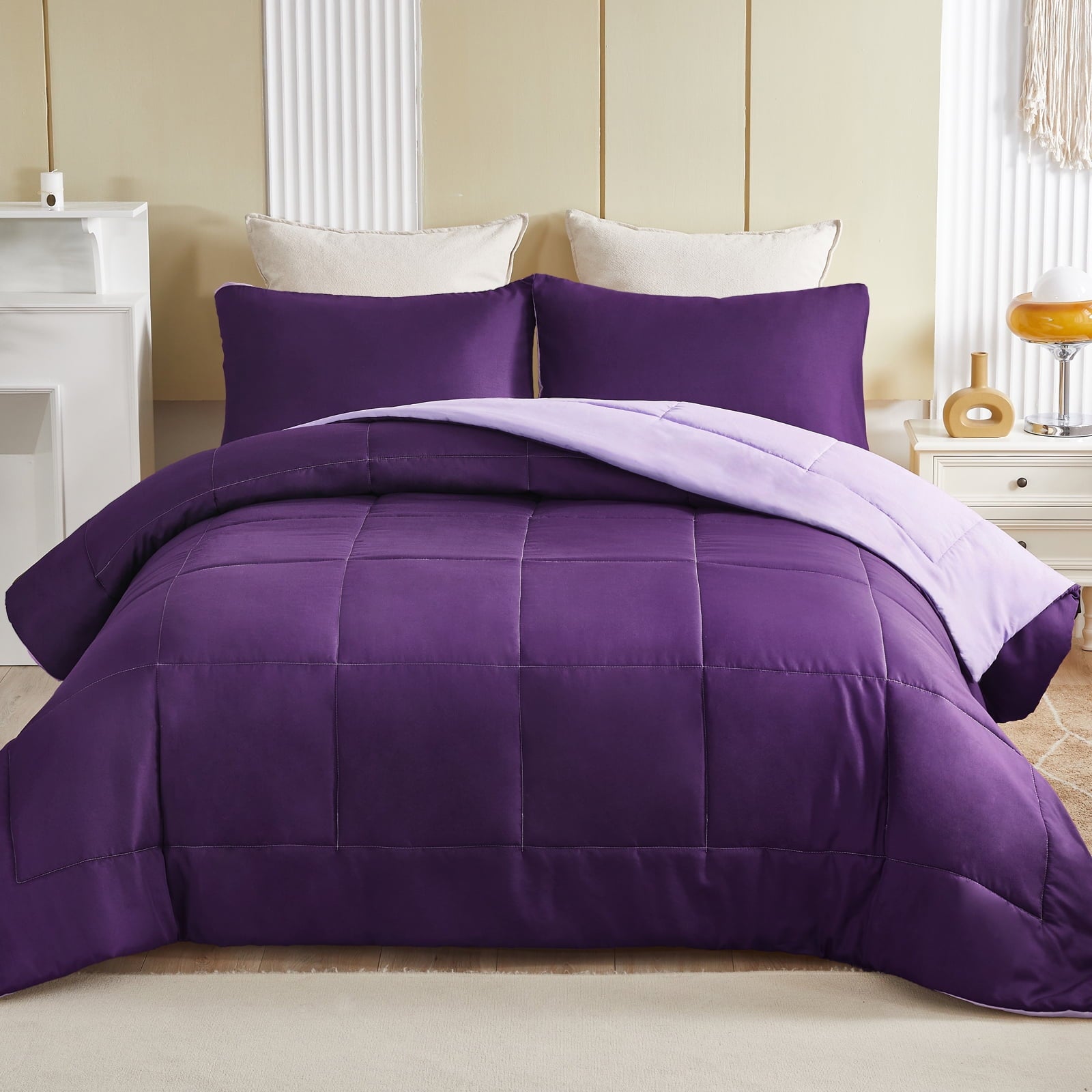Lightweight Reversible 3-Piece Comforter Set All Seasons, Down Alternative Comforter with 2 Pillow Shams, Queen Size,... - Image 6