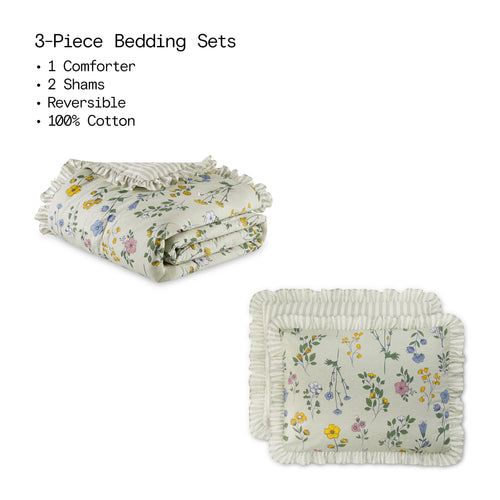 100% Cotton Botanical 3-Piece Sage Green Comforter Set, Full/Queen - Image 2