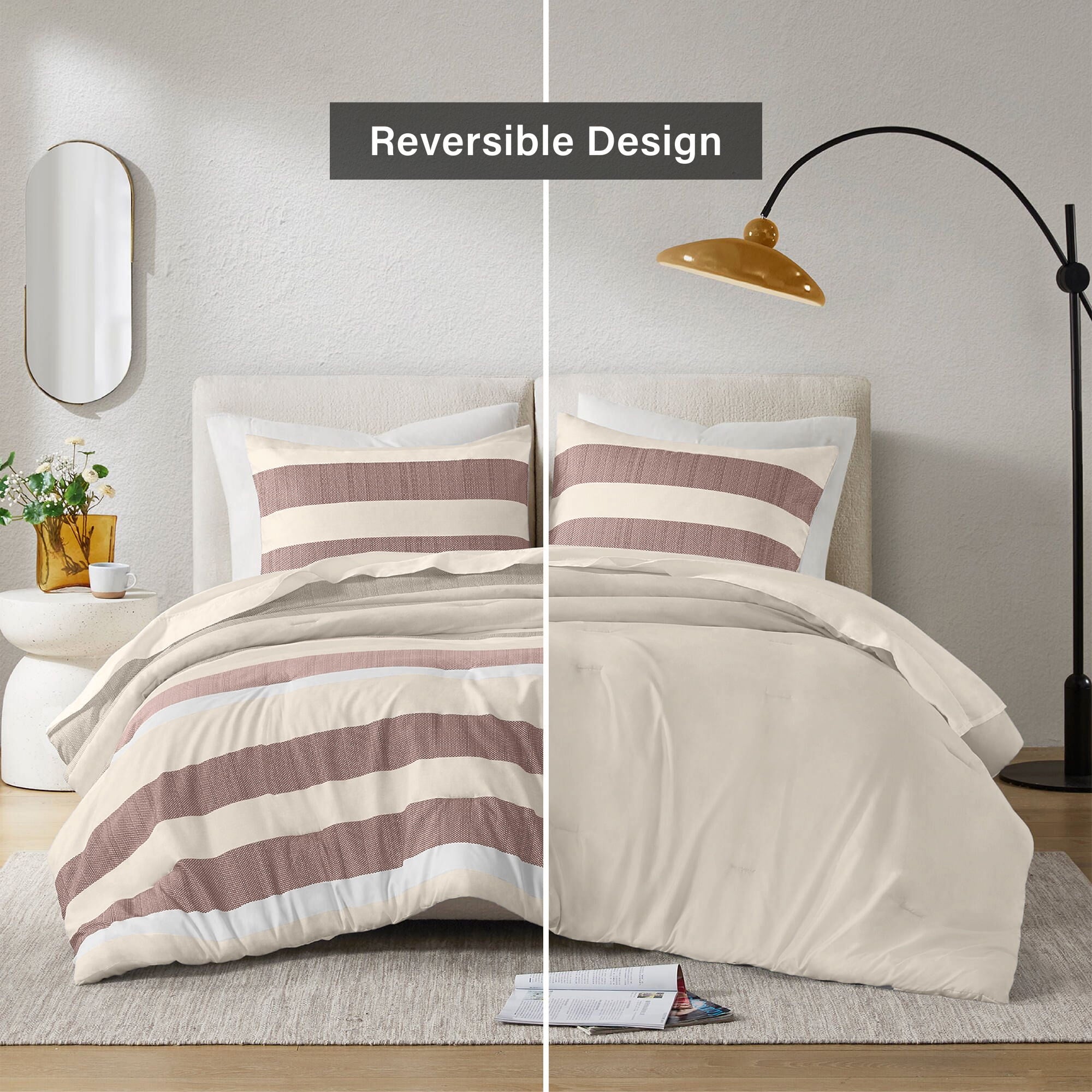 2-Piece Comforter Sets, Reversible Striped Comforter Set for Dorm, Lightweight All Season Bedding Set with Pillow Sha... - Image 4