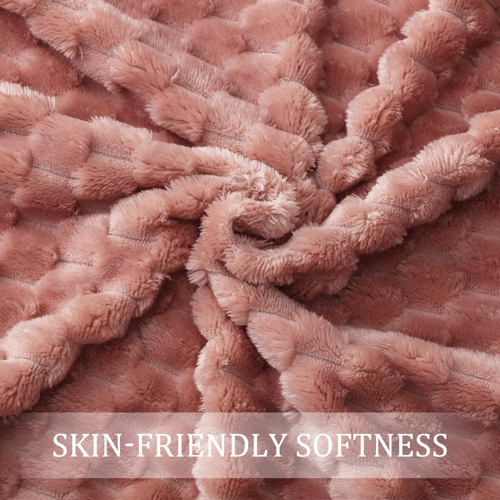 Large Soft Fleece Throw Blanket, 50"x70" Stylish Jacquard Throw Blanket for Couch, Cozy, Warm, Lightweight Dusty Pink... - Image 3
