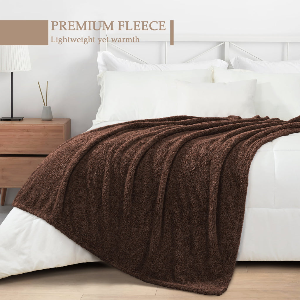 Fuzzy Fleece Throw Blanket for Couch Sofa, Lightweight Fluffy Solid Velvet Blanket, 50x60 Inches, Coffee - Image 6