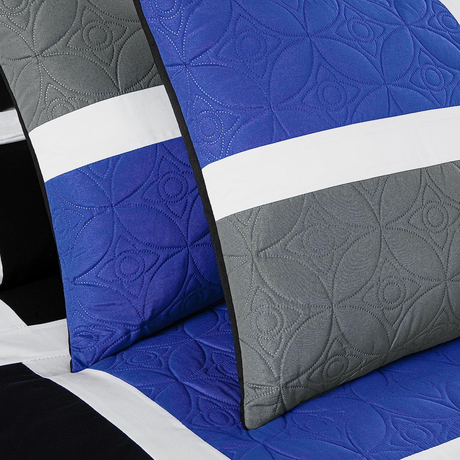 Chezmoi Collection Bernard 7-Piece Full Bed in a Bag Comforter Set with Sheets, Lightweight Comforter Blue Black Gray Patchwork Quilted Meda - Image 6