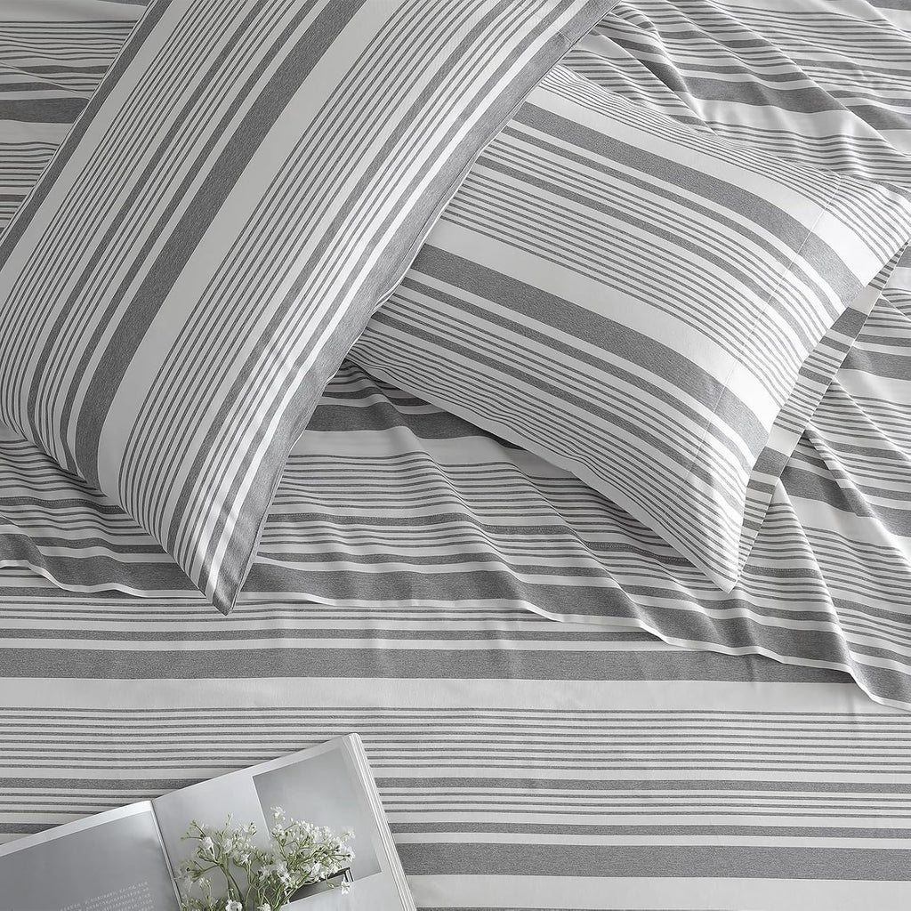 ClevaHome 3-Piece Twin Microfiber Classic Stripe Bed Sheet Set, Super Soft, Breathable Stripe Bedding with 16 inches Deep Pocket, Stone Stri - Image 3