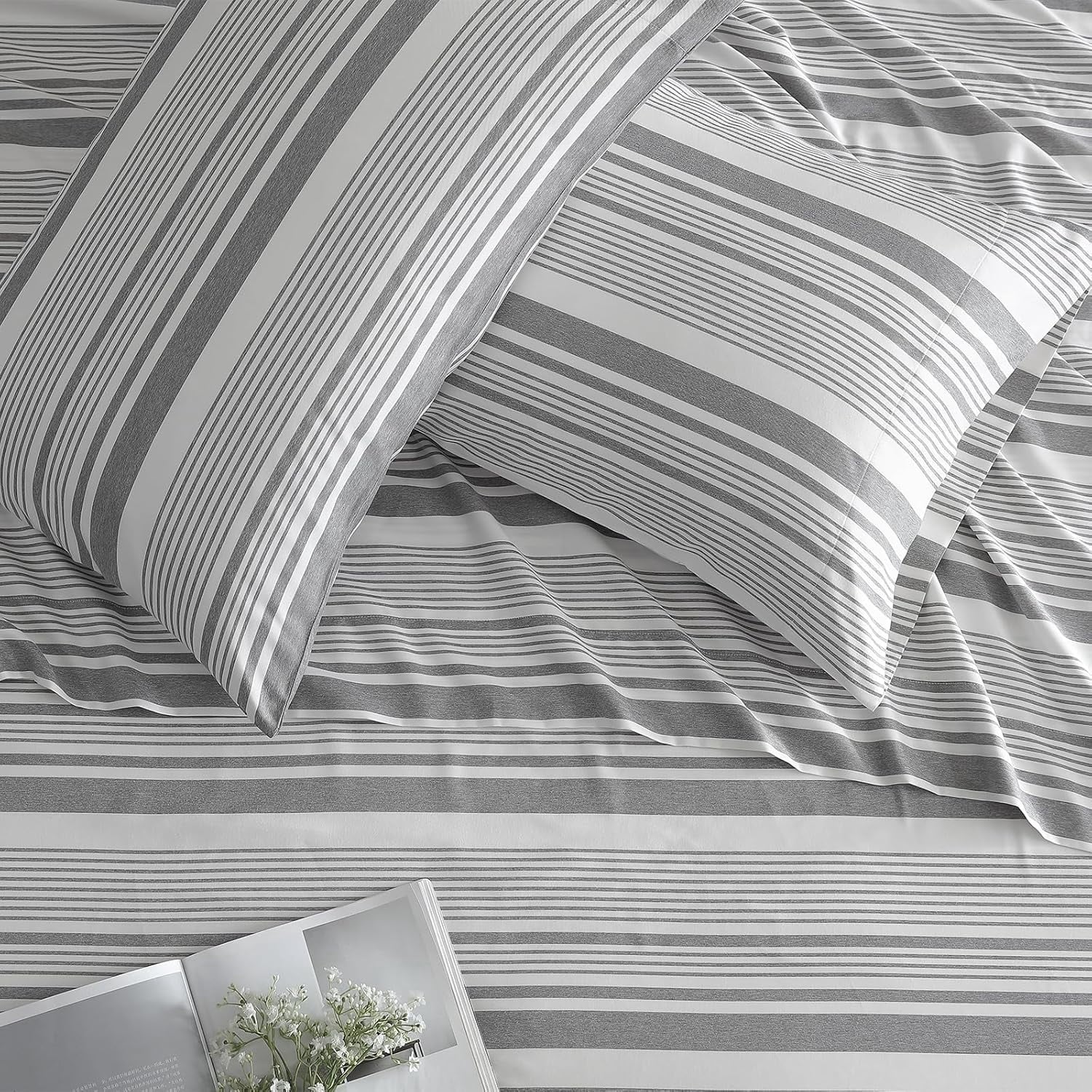 ClevaHome 3-Piece Twin Microfiber Classic Stripe Bed Sheet Set, Super Soft, Breathable Stripe Bedding with 16 inches Deep Pocket, Stone Stri - Image 3
