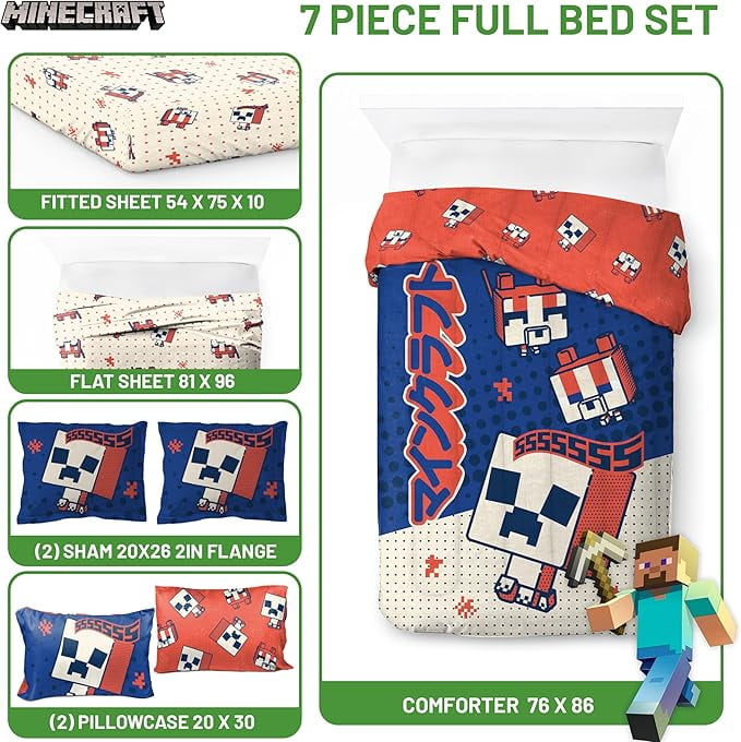 Oishi Market 7 Piece Full Size Comforter Set with Shams - Kids & Teens Gaming Bedding - Image 2