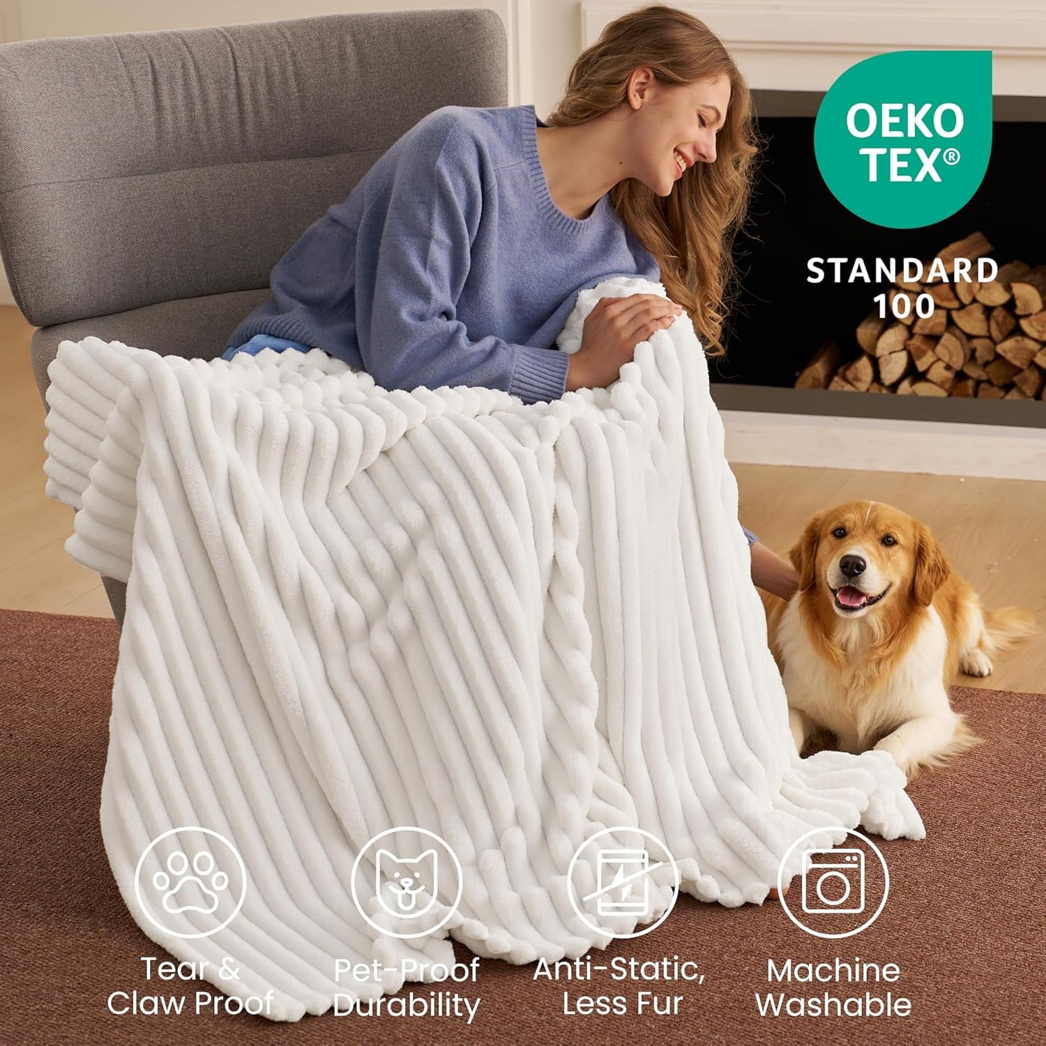 Joyfy Throw Blanket for Couch,Bed,Sofa,White Flannel Blanket,Soft Throw Blanket ,Gifts for Women Mom Girls,Throw Home Room Decor Aesthetic f - Image 4