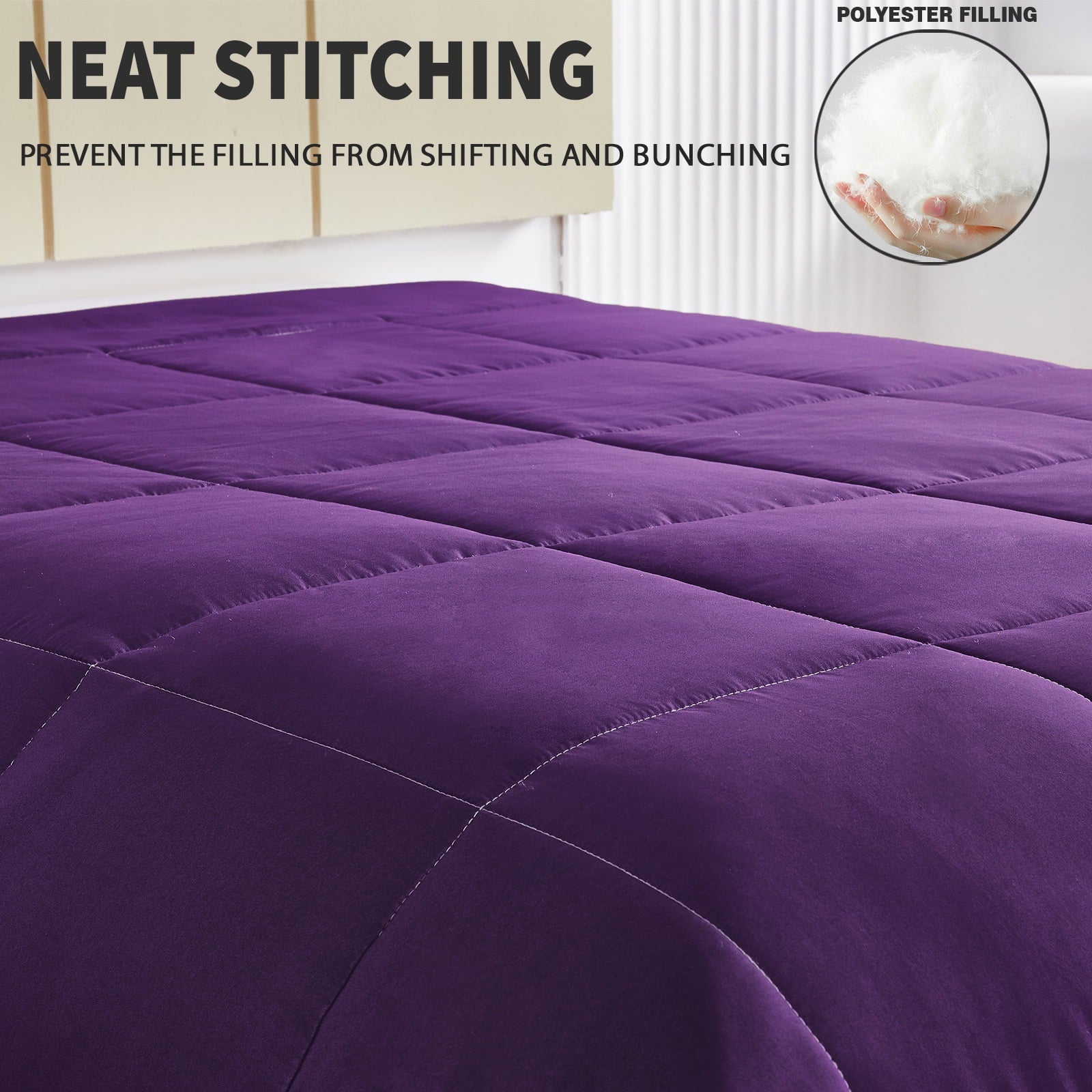 Lightweight Reversible 3-Piece Comforter Set All Seasons, Down Alternative Comforter with 2 Pillow Shams, Queen Size,... - Image 4