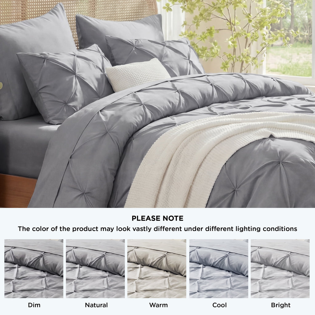 U by Bedsure Queen Comforter Set Grey, Bed in a Bag Queen Size Bedding, 7 Pieces Pinch Pleat All Season Comforter - Image 2