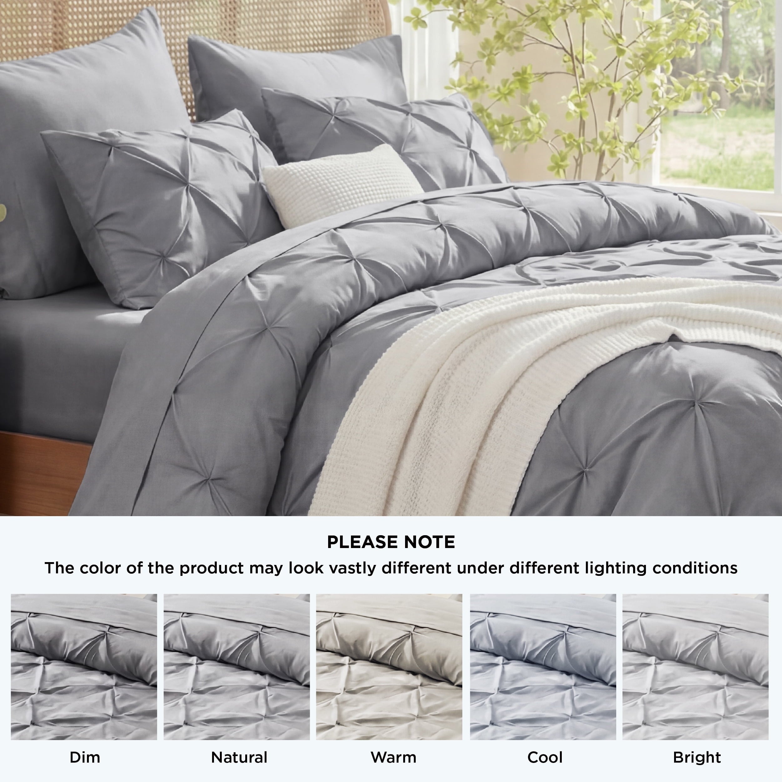 U by Bedsure Queen Comforter Set Grey, Bed in a Bag Queen Size Bedding, 7 Pieces Pinch Pleat All Season Comforter - Image 2