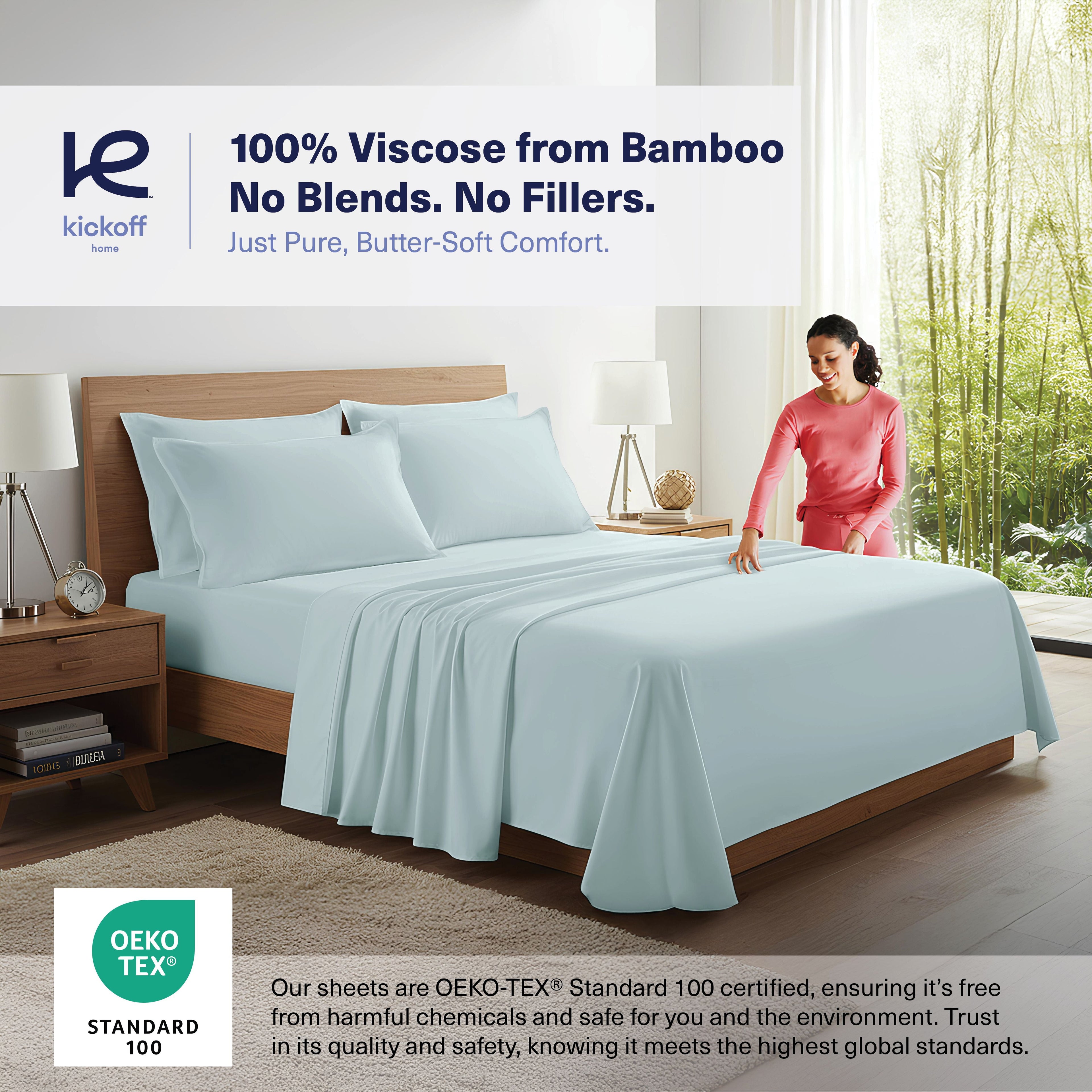 Kickoff Viscose Bamboo Sheets Twin Size 3-pc 100% Organic Bamboo Viscose Bed Cooling Sheets Twin Size Set Cool Bedding for hot sleepers shee - Image 3