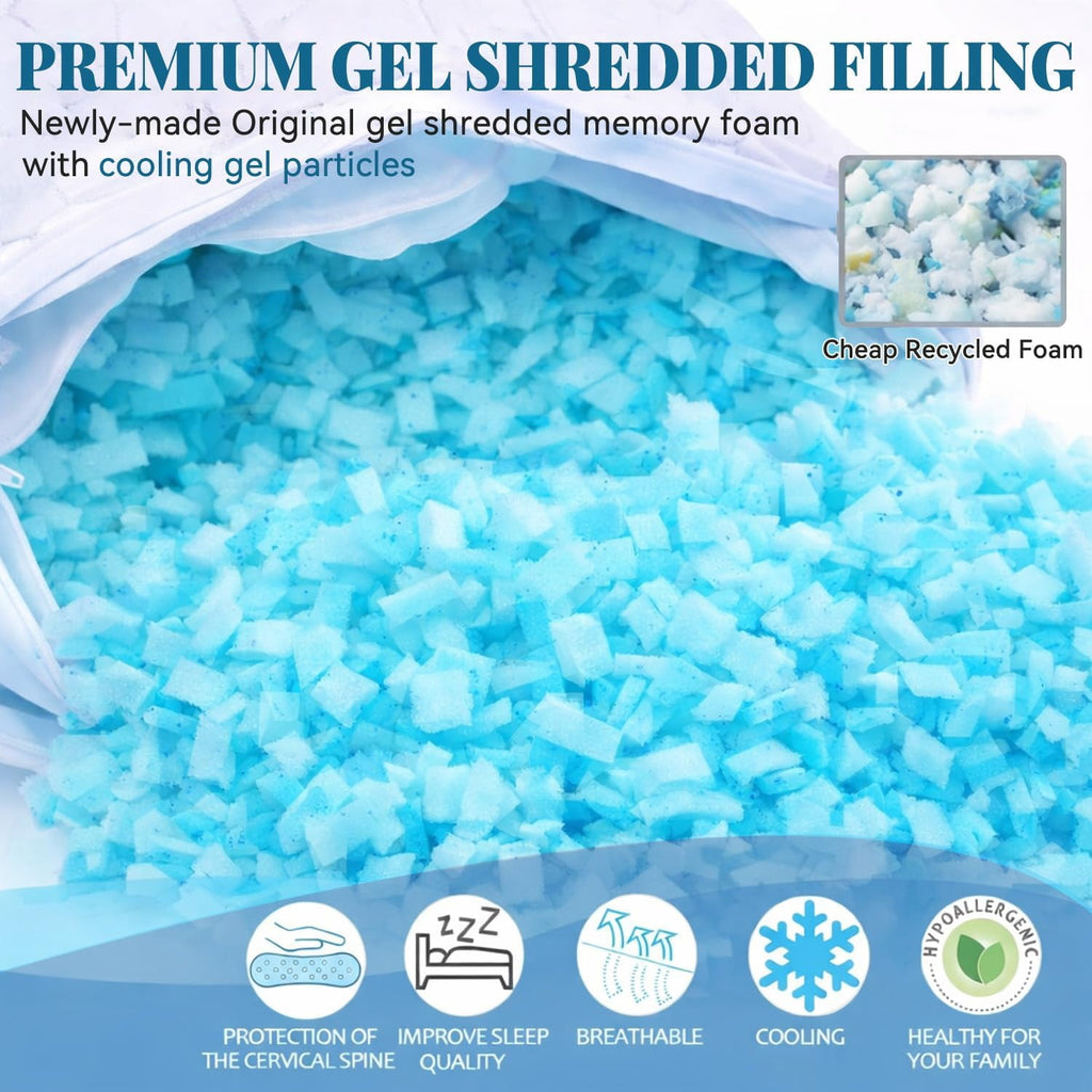 Shredded Memory Foam Pillows for Sleeping, Bed Pillows Queen Size Set of 2 Pack Adjustable for Side and Back Sleeper with Washable Removable - Image 2