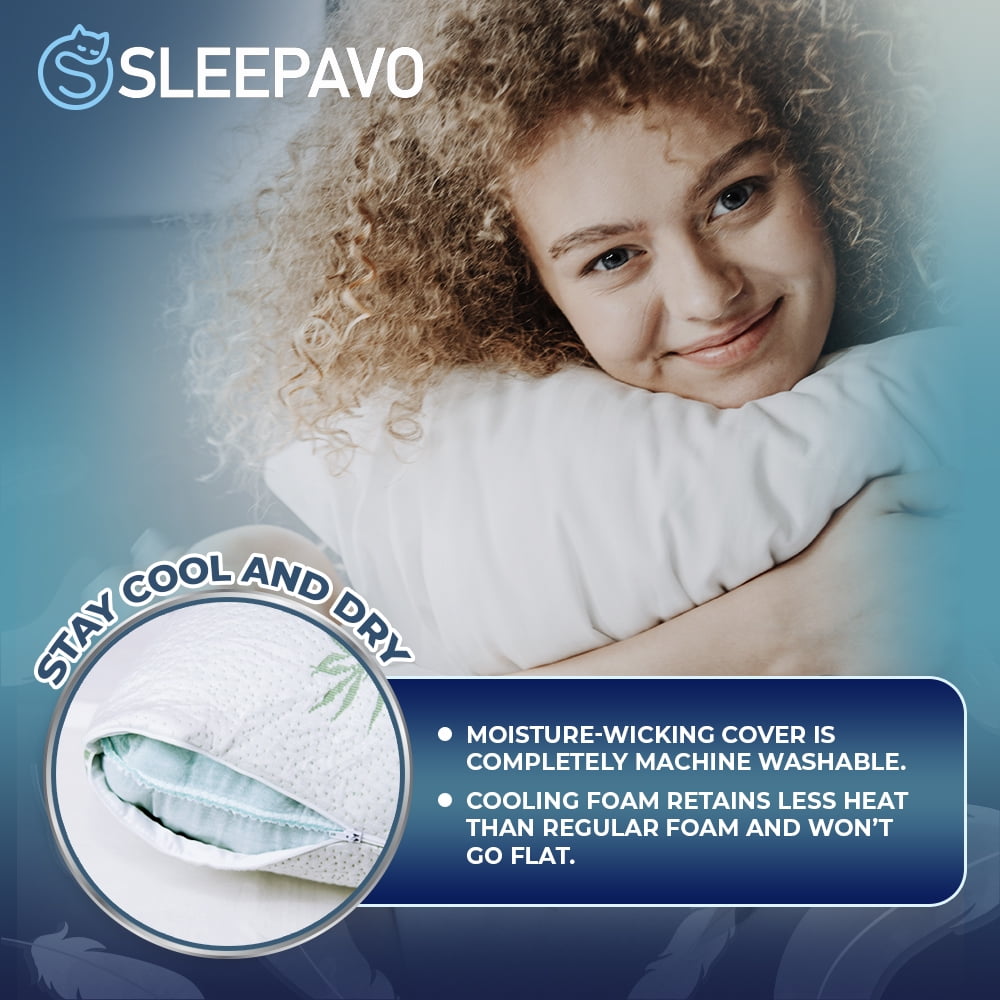 Memory Foam Pillows Queen Size Set of 2 - Cooling Bed Pillows for Sleeping - Back, Stomach, Side Sleeper Soft, Comfy Cool Shredded - 2 Pack, - Image 5