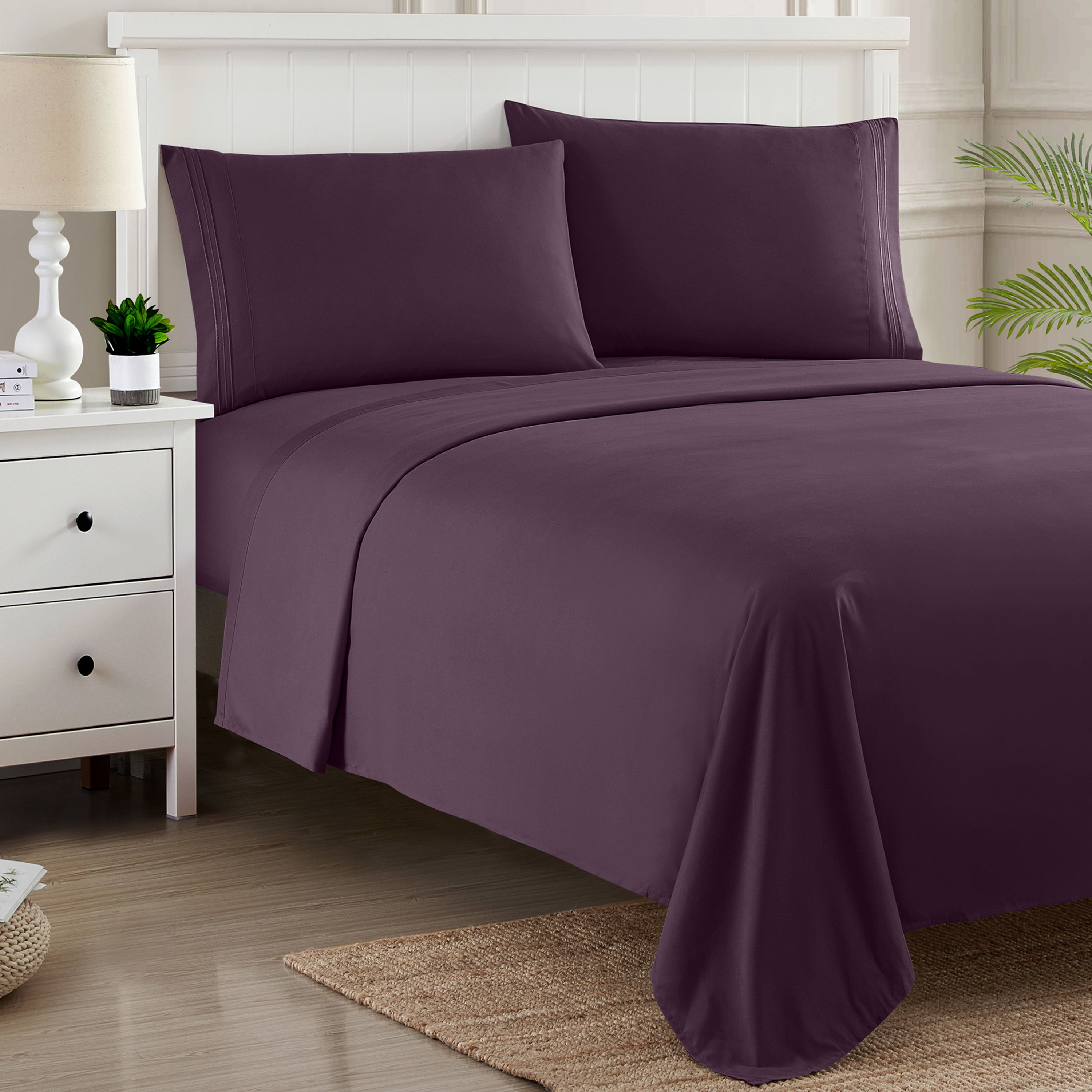 1800 Series Bed Sheets - Extra Soft Microfiber Deep Pocket Sheet Set - Purple, Full - Image 5