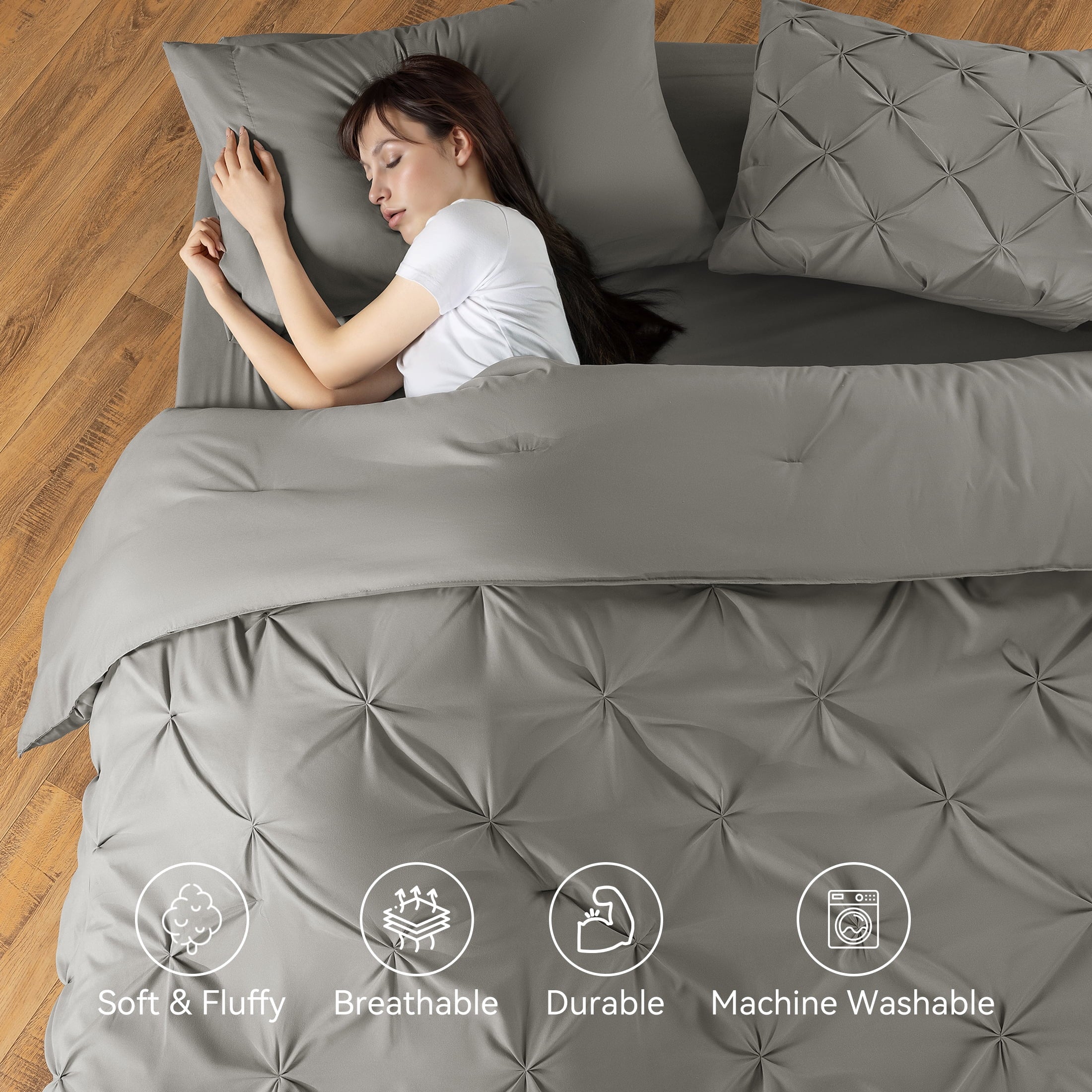 SONORO KATE Queen Comforter Set, 7 Pieces Bedding Sets for All Season, Bed in a Bag with Pleated Comforter - Flat Sheet & Fitted Sheet - Pil - Image 3