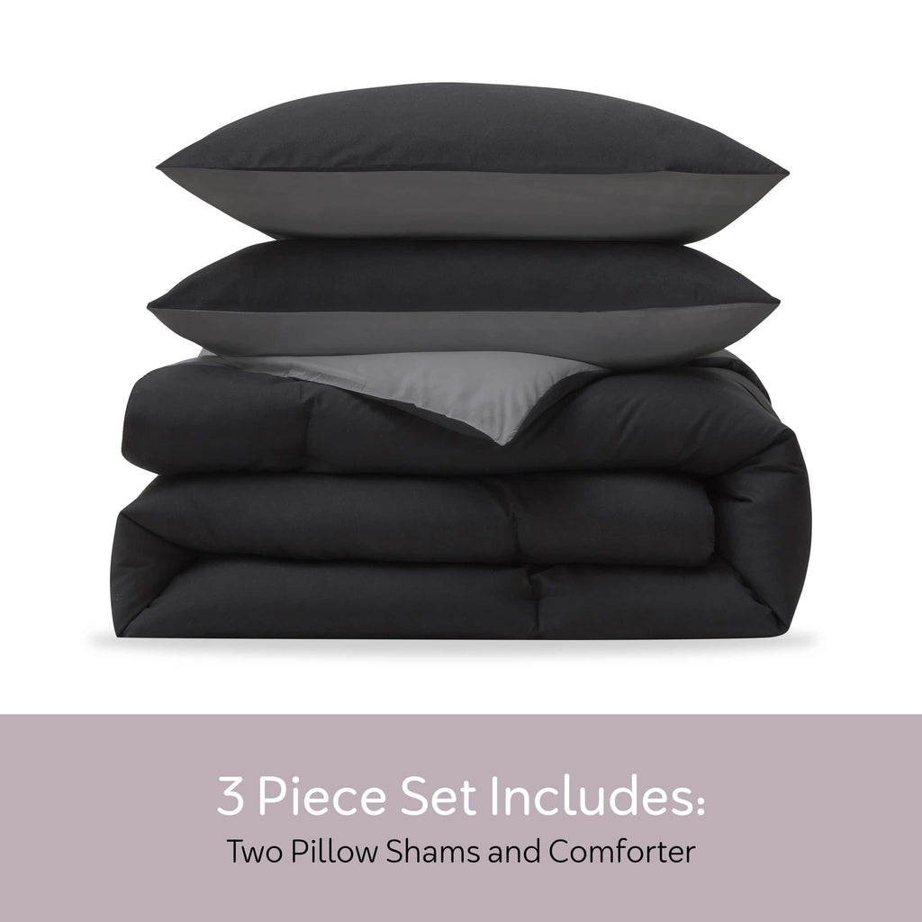 Comforter Sets, All Season Lightweight Reversible Queen Comforter Set, 3-Pc Bedding Sets, Black/Charcoal gray - Image 4