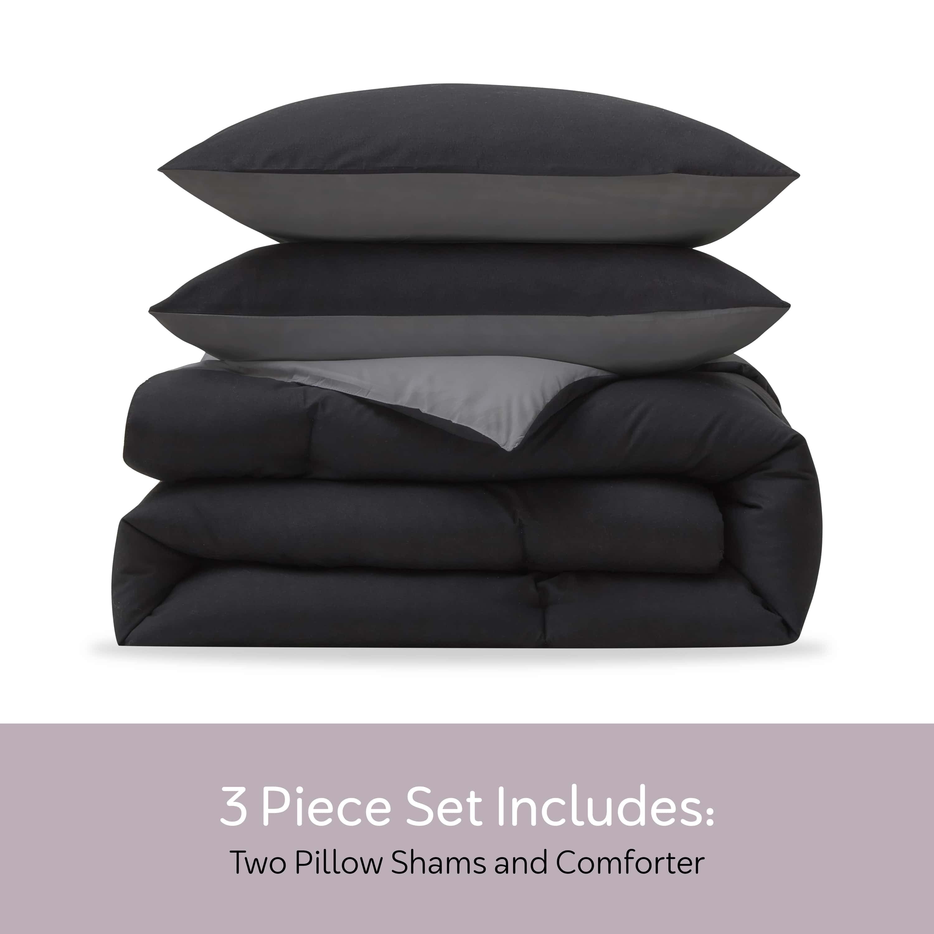 Comforter Sets, All Season Lightweight Reversible Queen Comforter Set, 3-Pc Bedding Sets, Black/Charcoal gray - Image 4