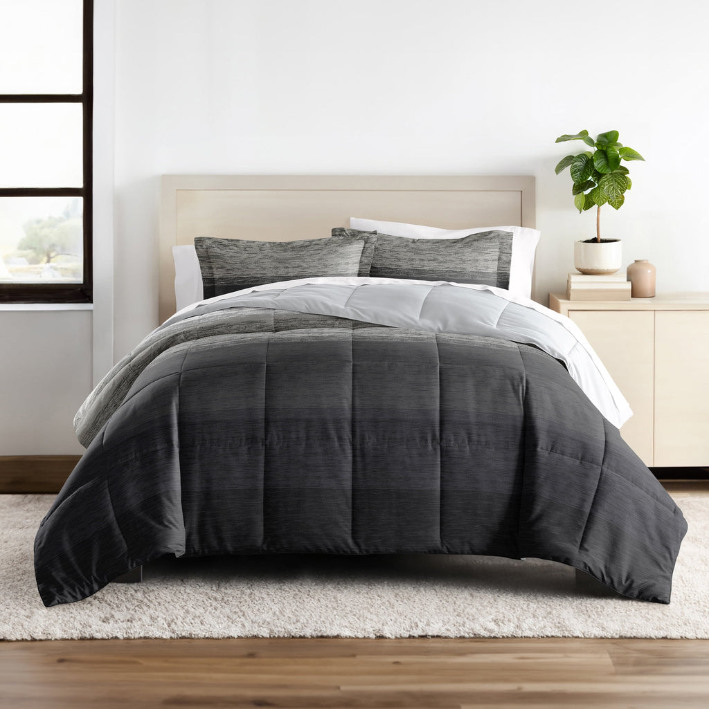 All Season Ultra Soft Comforter Set Lightweight Bedding in Gray/Black Ombre for Full/Queen Size - Image 3