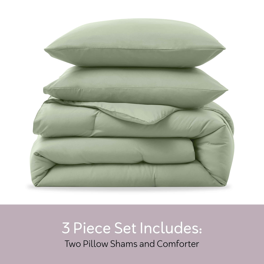 Comforter Sets, All Season Lightweight Solid Queen Comforter Set, 3-Pc Bedding Sets, Sage Green - Image 4