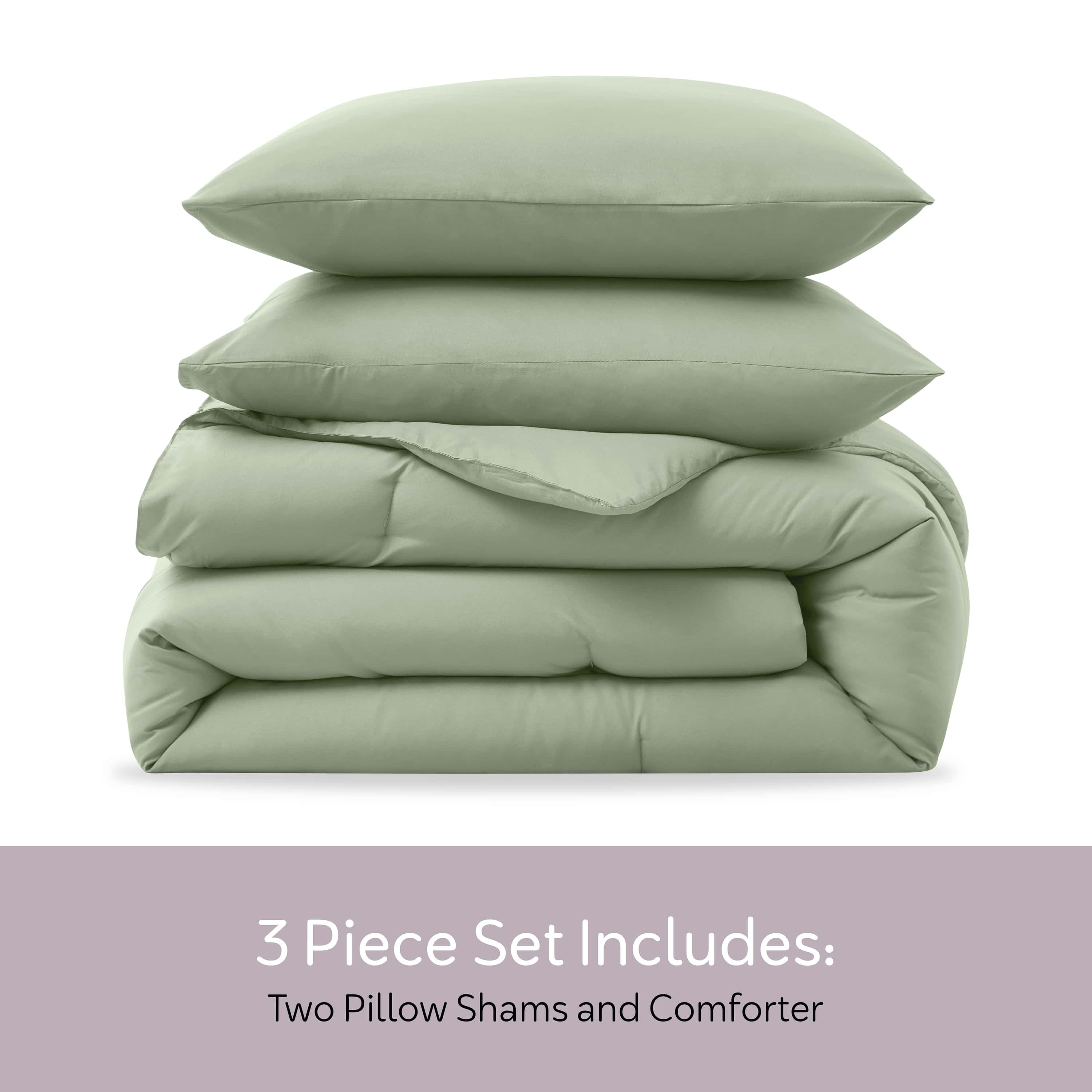Comforter Sets, All Season Lightweight Solid Queen Comforter Set, 3-Pc Bedding Sets, Sage Green - Image 4