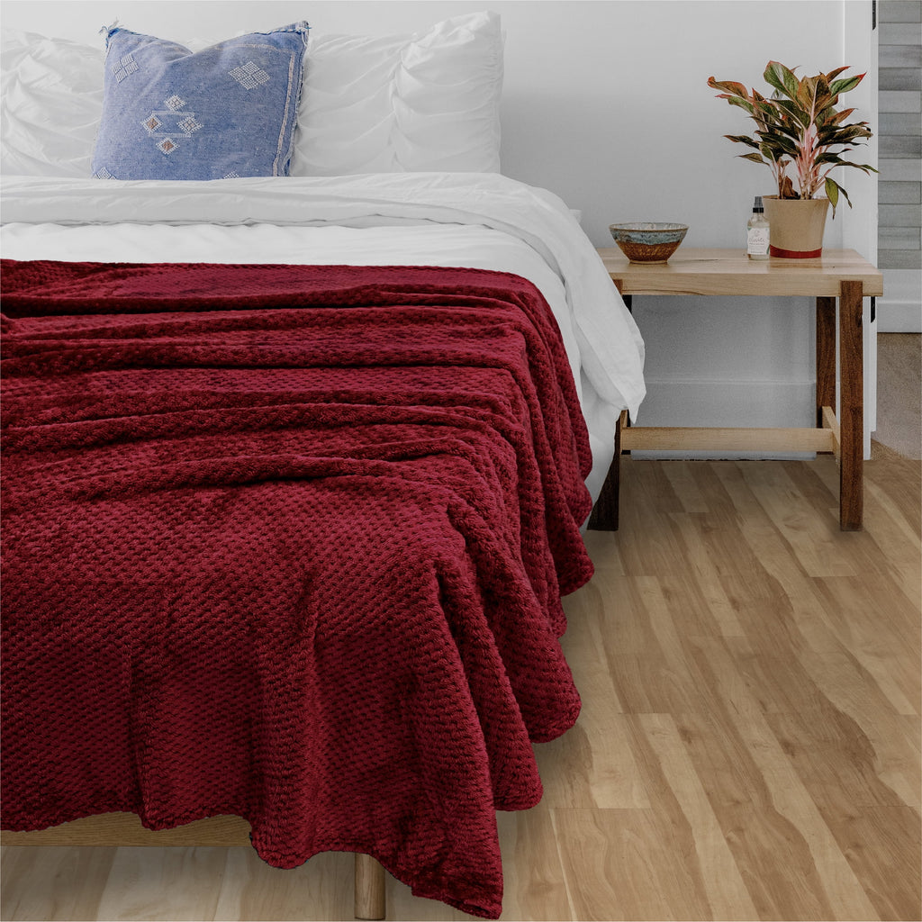 PAVILIA Maroon Red Throw Blanket for Couch, Twin Bed, Soft Fleece Throws for Sofa Chair, Fuzzy Waffle Textured Blanket, Cozy Warm Lightweigh - Image 2