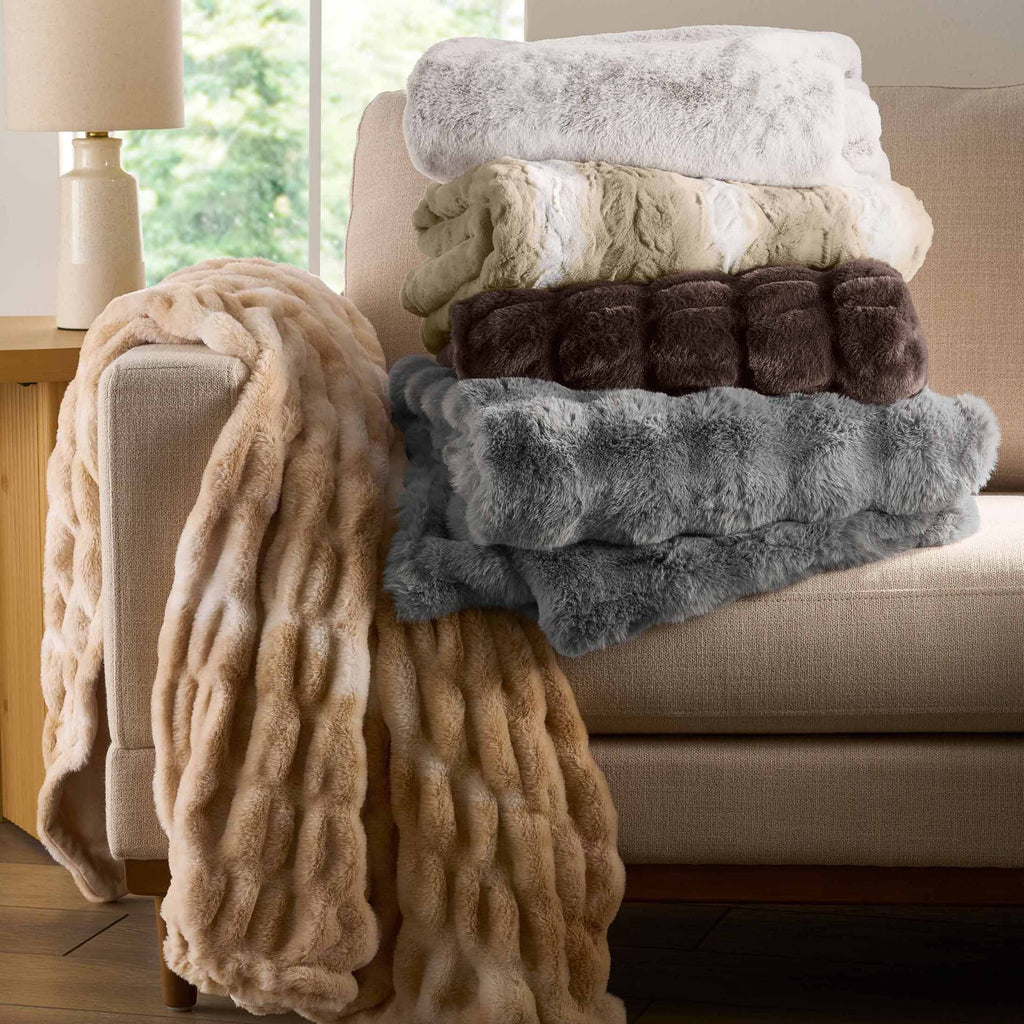 Almond Biscuit Ombre Faux Fur Throw, 50"x72" - Image 4