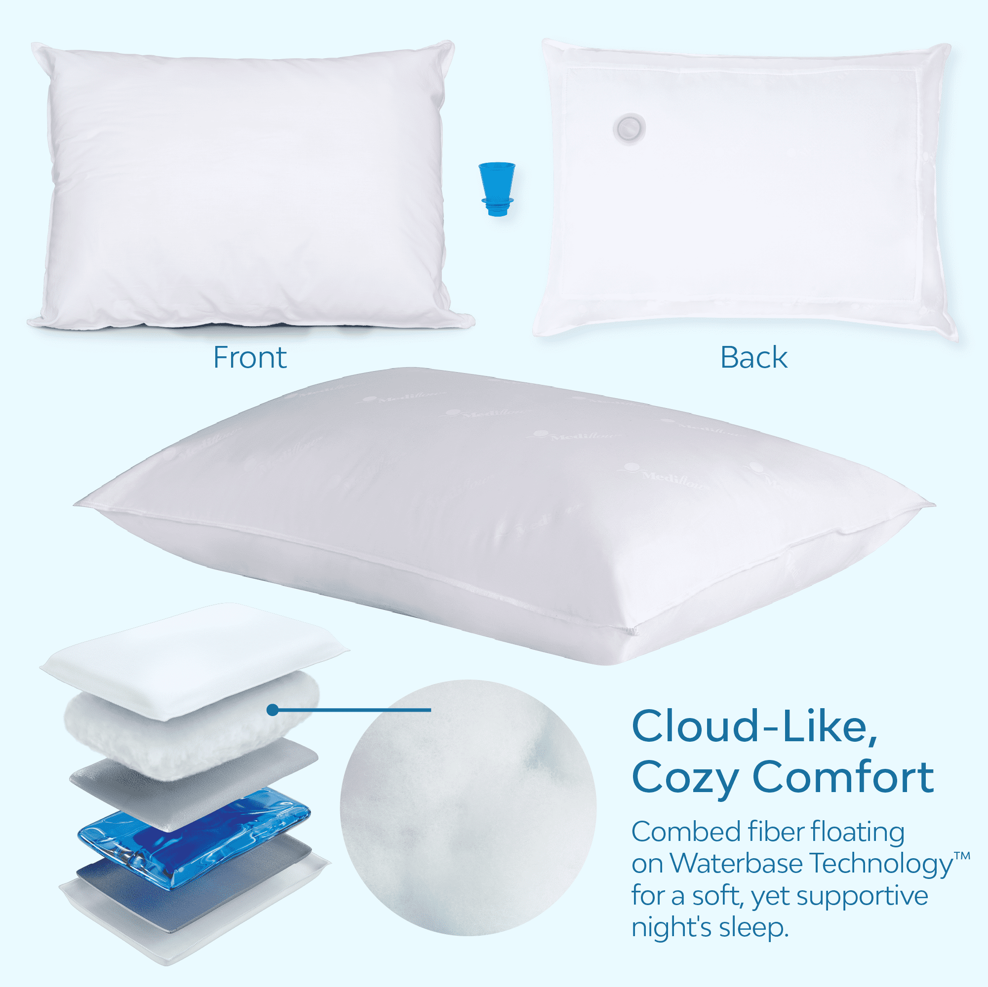 Fiber Water Pillow: Adjustable Pillow for Neck Pain Relief, Pillow for Side, Back, and Stomach Sleepers, The Original... - Image 2
