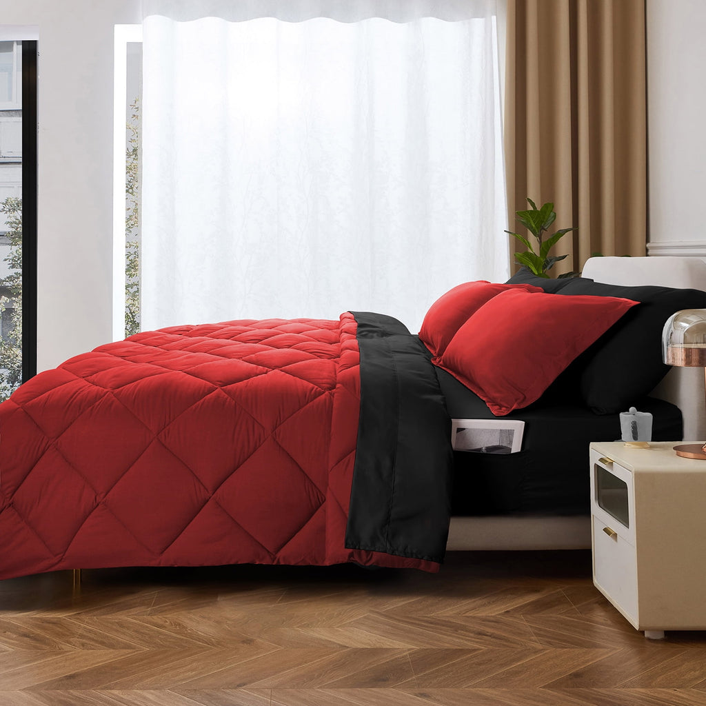 HIG 7 Piece Reversible Queen Comforter Set - Red Quilted Down Alternative Bedding All Season Super Soft Microfiber Bed in a Bag Includes She - Image 2