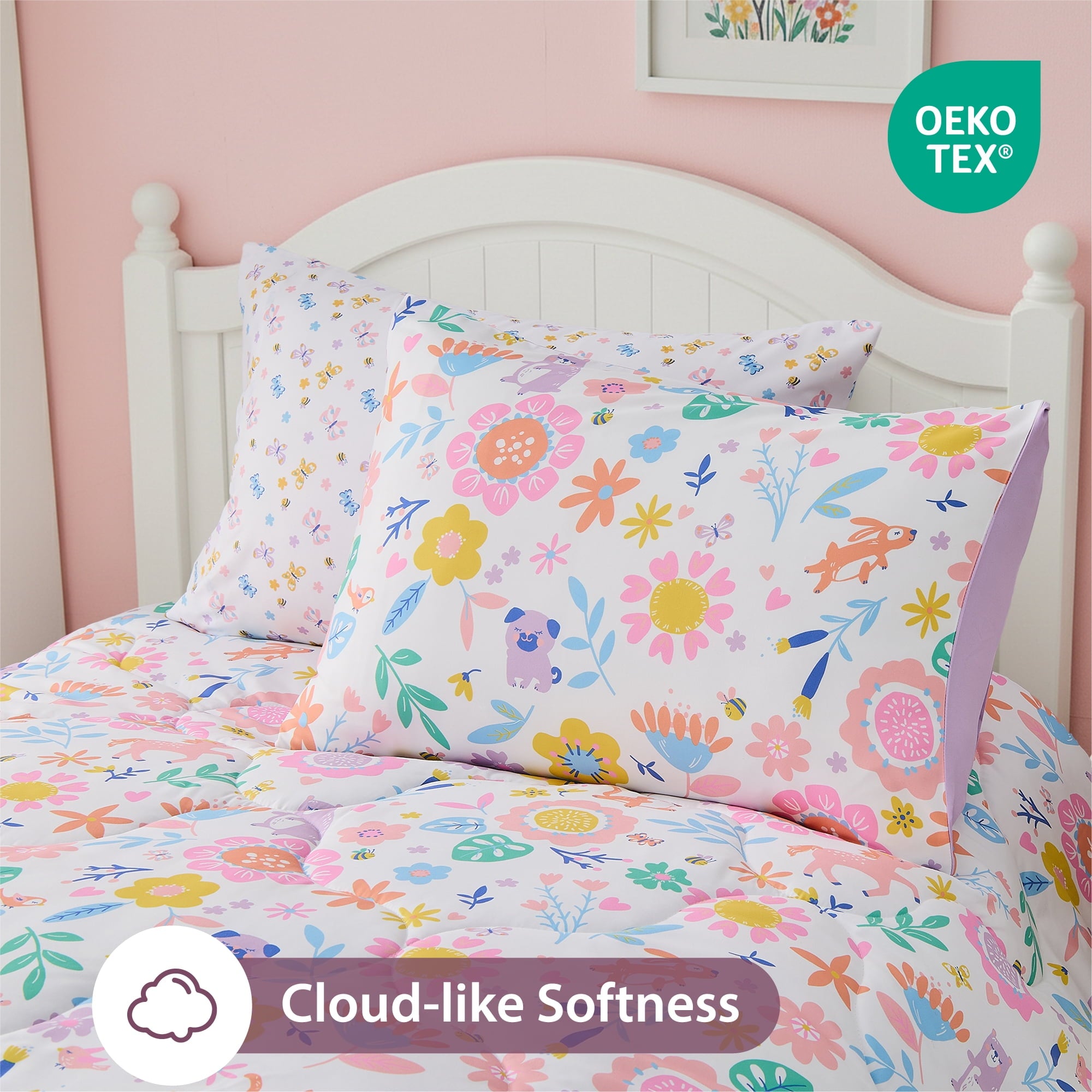 Floral Comforter Set, Soft Microfiber Flower Bedding Set, 5 Pieces with Comforter, Sheets and Pillowcases, Twin - Image 3