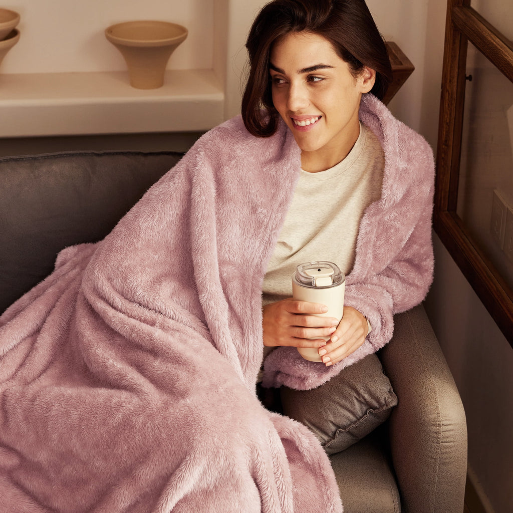 Plush Fuzzy Large Fleece Throw Blanket (50" x 70", Dusty Pink)- Soft, Warm and Lightweight - Image 2