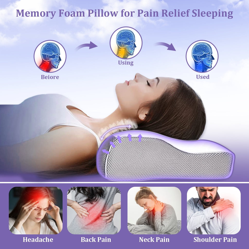 Cervical Neck Pillow for Neck Pain Relief, Ergonomic Memory Foam Pillow Bed Pillows for Body Side Back Stomach Sleepi... - Image 6