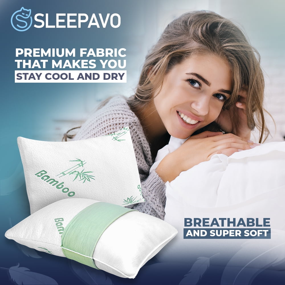 Memory Foam Pillows Queen Size Set of 2 - Cooling Bed Pillows for Sleeping - Back, Stomach, Side Sleeper Soft, Comfy Cool Shredded - 2 Pack, - Image 6