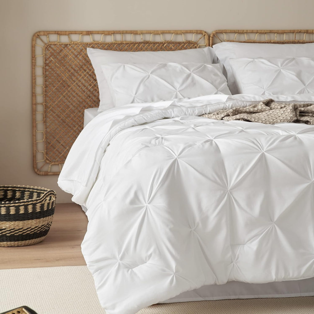 White Queen Comforter Set- 7 Pieces Pintuck Bedding Set with Comforters, Sheets, Pillowcases & Shams - Image 2