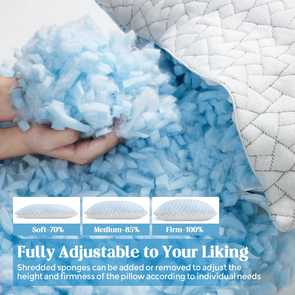 PYPUMSA Shredded Memory Foam Pillows Standard Size Set of 2, Regulating Reversible Cooling Pillow Bed Pillow for Bed, Adjustable Loft Bed Fi - Image 4