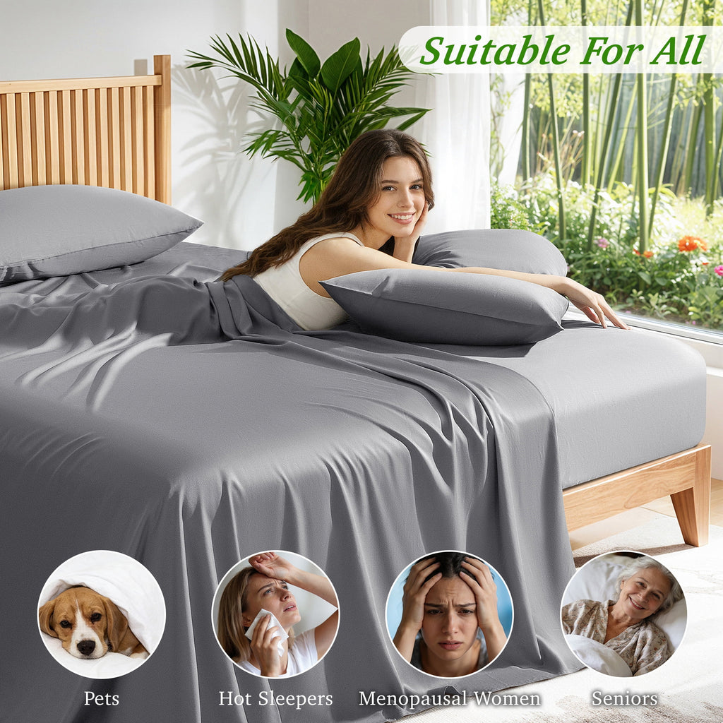 Bamboo Queen Sheet Set, Luxury Soft 4 Pieces Bed Sheets with 18" Deep Pocket, Gray - Image 6
