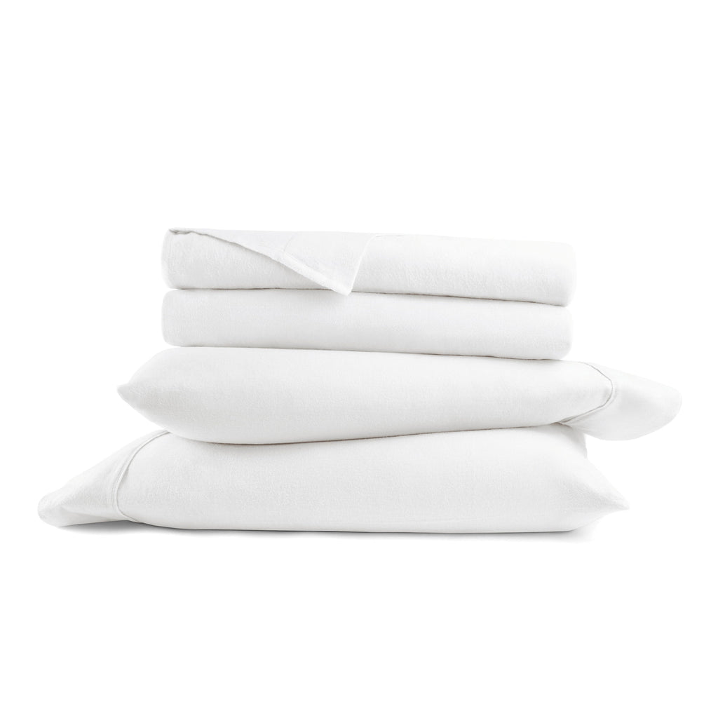 100% Cotton Flannel Bed Sheets Set for Full Size Bedding in White - Image 6