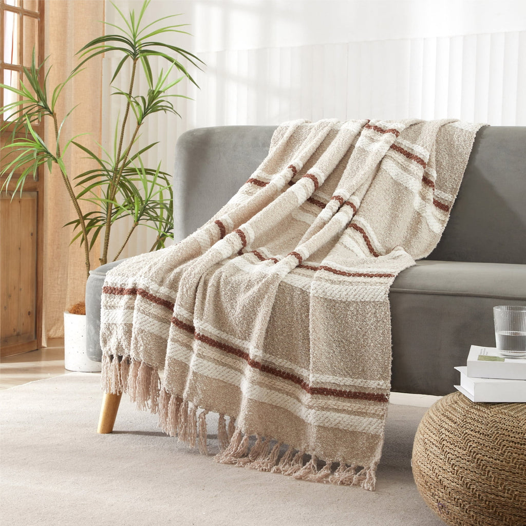 Beautiful 60" x 50" Cozy Striped Porcini Chenille Throw by Drew Barrymore - Image 4