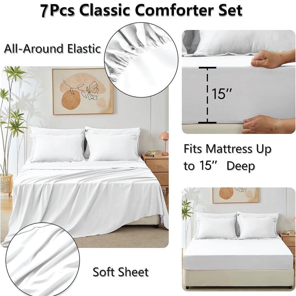 Sleepdown Comforter Set 7-Piece Bed in a Bag - Adult, White, Queen - Image 4