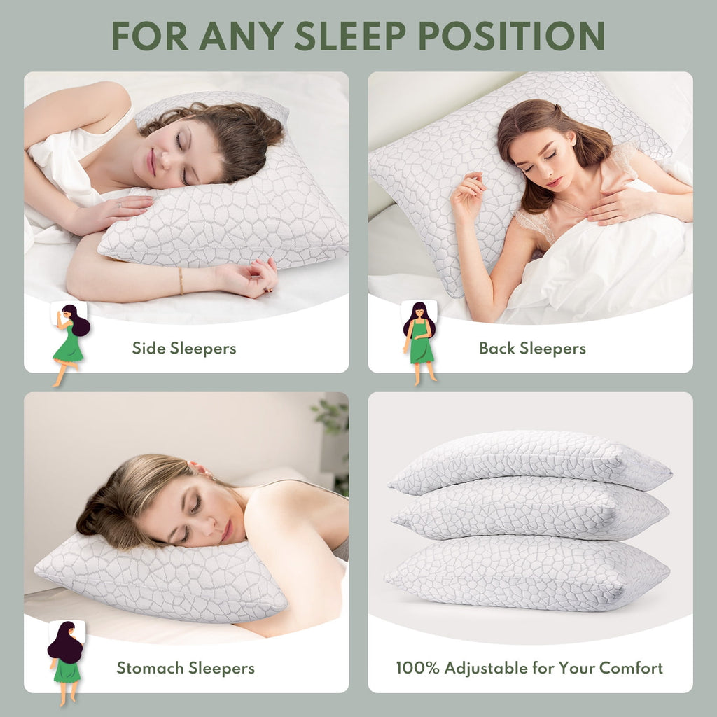 Queen Size Bed Pillows 4-Pack,3.3lb Shredded Memory Foam Filled,Hyper Soft & 3D Breathable Cooling Desigh Cover Fitti... - Image 4