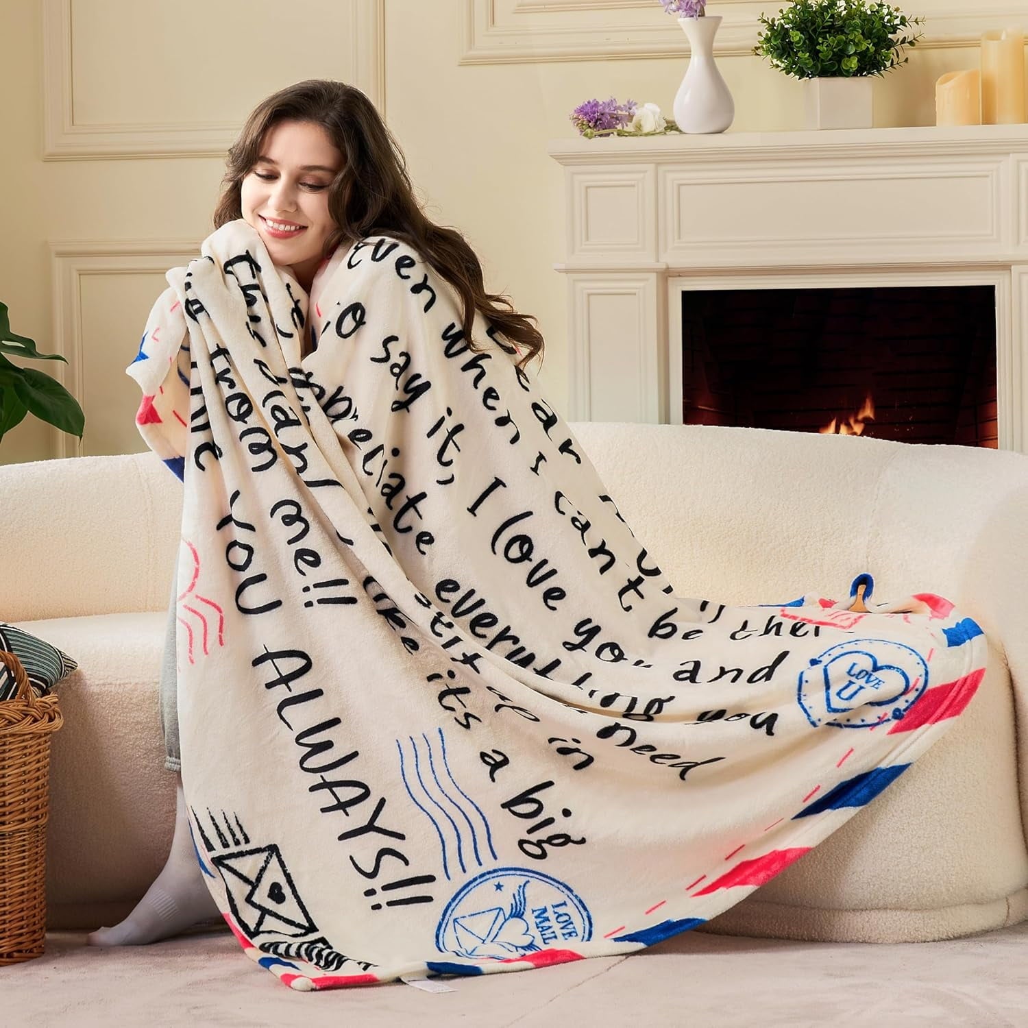 Blanket for Mom 50" x 60" Soft Flannel Throw Blanket Birthday Mother's Day Gift，Ivory White - Image 4