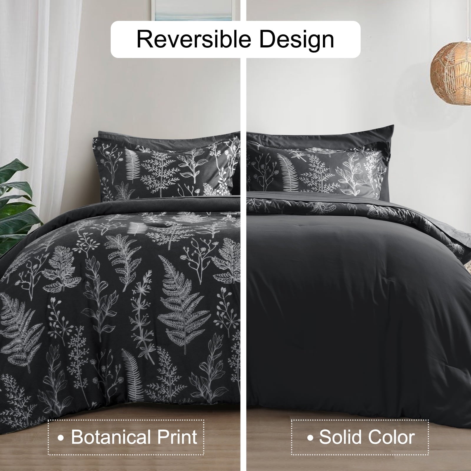 PHF 3 Pieces Printed Comforter Set Queen Size, Lightweight Botanical Floral Bed in a Bag, Ultra Soft Bedding Set with 1 Reversible Comforter - Image 2