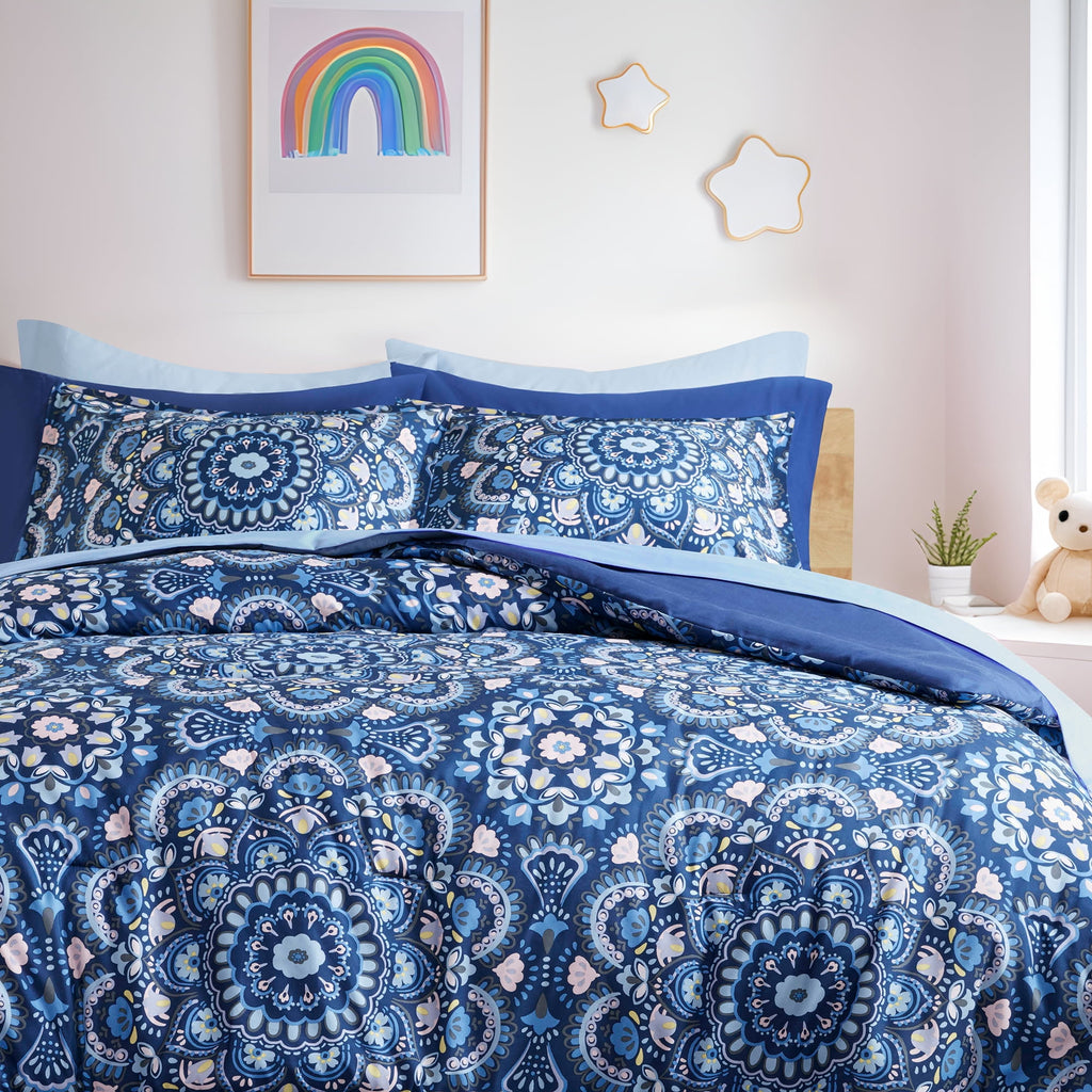 Queen Size Comforter Set, 9-Piece Bed in a Bag Queen, Navy Blue Bedding Comforter Set with Comforter, Flat Sheets, Fi... - Image 2