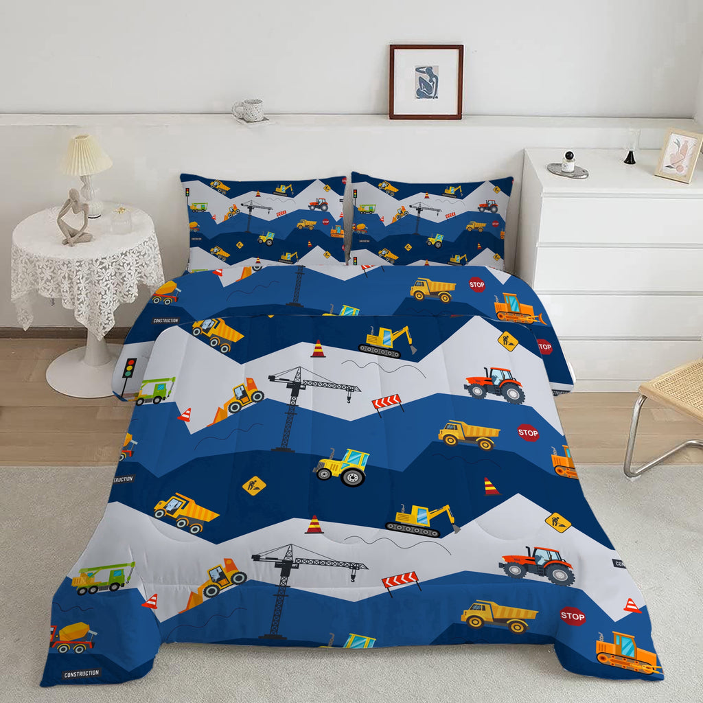 Car Comforter Set Construction Bedding Set for Boys Kids Trucks Comforter Cartoon Car Excavator Tractor Blue 3Pcs Twin - Image 5